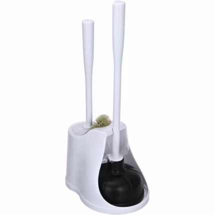 Toilet Plunger & Brush with Caddy 3 Piece Set- White